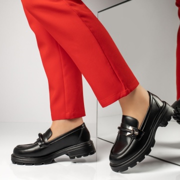 Pantofi casual dama cu accesoriu metalic negri MOD13369, 2, modlet.ro