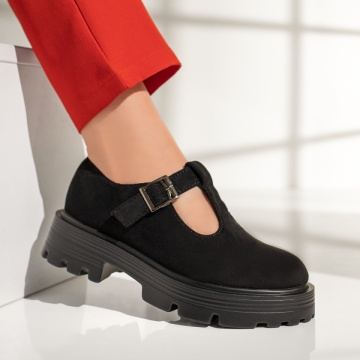 Pantofi casual dama cu catarama negru suede MOD12959, 4, modlet.ro
