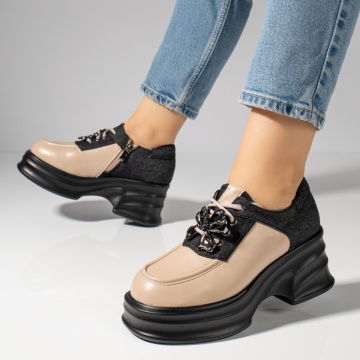 Pantofi casual dama cu fermoar si platforma bej MOD12094, 2, modlet.ro