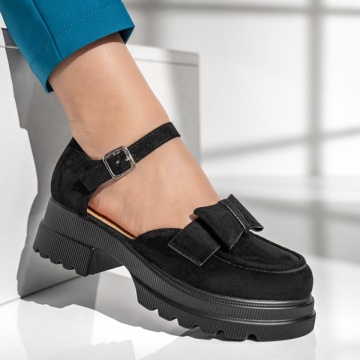 Pantofi casual dama cu fundita si bareta negru suede MOD13013, 4, modlet.ro