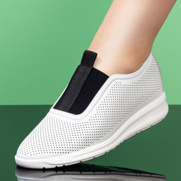 Pantofi casual dama cu insertie de material elastic albi MOD08338, 4, modlet.ro