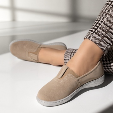 Pantofi casual dama, Pantofi casual dama cu insertie de material elastic bej MOD14249, modlet.ro