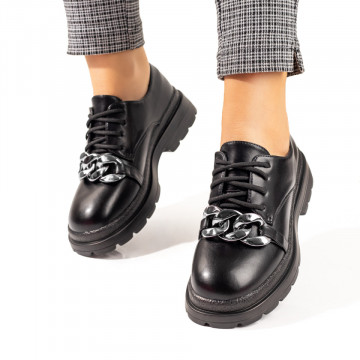 Pantofi casual dama cu lant decorativ negri MOD03095, 3, modlet.ro