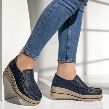 Pantofi casual dama cu perforatii albastri din Piele naturala MOD13102, 4, modlet.ro