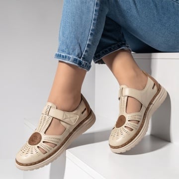 Pantofi dama, Pantofi casual dama cu perforatii bej cu maro EVA91, modlet.ro