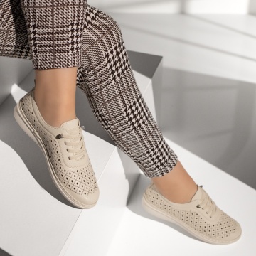 Pantofi casual dama cu perforatii bej MOD13157, 3, modlet.ro