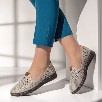 Pantofi casual dama cu perforatii gri din Piele naturala SARA9, 2, modlet.ro