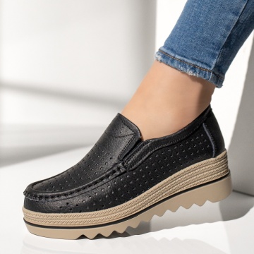 Pantofi casual dama cu perforatii negri din Piele naturala MOD13102, 2, modlet.ro
