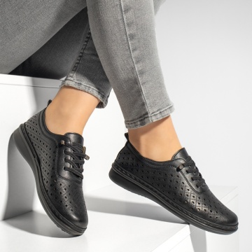 Pantofi casual dama cu perforatii negri ZEF13157, 4, zeforia.ro