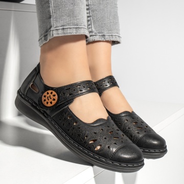 Pantofi casual dama cu perforatii si inchidere cu scai negri MOD13322, 3, modlet.ro