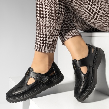 Pantofi dama, Pantofi casual dama cu perforatii si inchidere cu scai negri MOD13323, modlet.ro
