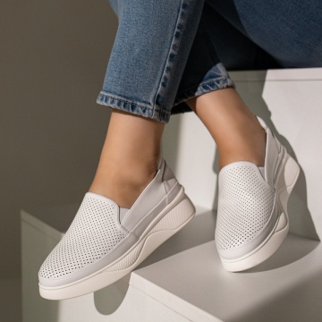 Pantofi casual dama cu perforatii si talpa groasa albi MOD10955, 2, modlet.ro