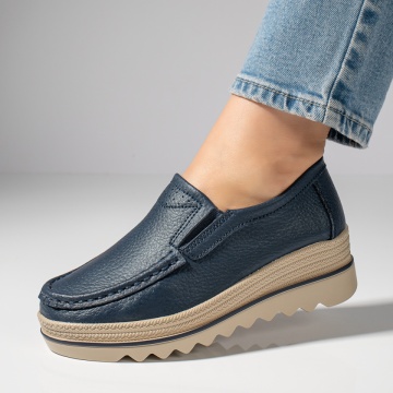 Pantofi casual dama cu platforma albastri din Piele naturala MOD10093, 3, modlet.ro