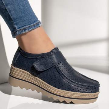 Pantofi casual dama cu platforma albastri din Piele naturala MOD12137, 4, modlet.ro