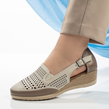 Pantofi casual dama cu platforma bej cu khaki MOD13339, 4, modlet.ro
