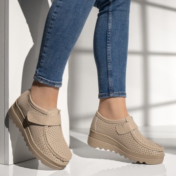 Pantofi casual dama cu platforma bej din Piele naturala MOD12137, 4, modlet.ro