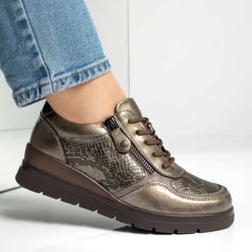 Pantofi casual dama cu platforma khaki luciosi MOD13010, 4, modlet.ro