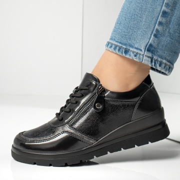 Pantofi casual dama cu platforma negri luciosi MOD13010, 2, modlet.ro