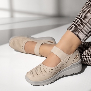 Pantofi casual dama cu platforma si bareta bej LILI13, 2, modlet.ro