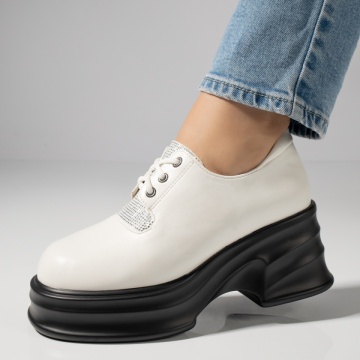 Pantofi casual dama cu platforma si strasuri albi MOD12095, 2, modlet.ro