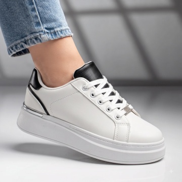 Pantofi casual dama cu siret alb cu negru NORA3, 2, modlet.ro