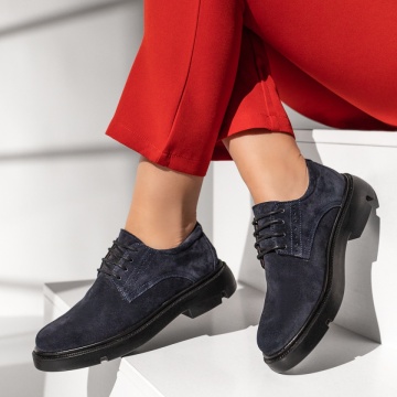 Pantofi casual dama cu siret albastru suede din Piele naturala MOD14303, 2, modlet.ro