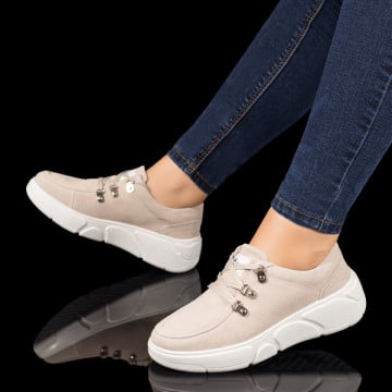 Pantofi casual dama cu siret bej suede din Piele naturala ZEF10280, 3, zeforia.ro