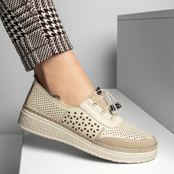 Pantofi casual dama cu siret bej ZEF13351, 1, zeforia.ro