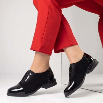Reduceri pantofi casual dama, Pantofi casual dama cu siret din Piele naturala negri suede MOD033912, modlet.ro