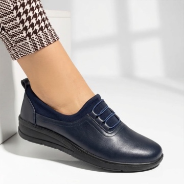 Pantofi casual dama cu siret elastic albastru inchis LILI8, 3, modlet.ro