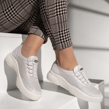 Pantofi casual dama cu siret elastic albi ZEF13365, 3, zeforia.ro
