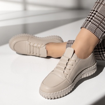 Pantofi casual dama cu siret elastic bej GINA3, 2, modlet.ro