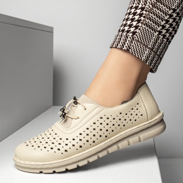 Pantofi casual dama cu siret elastic bej MOD13355, 3, modlet.ro