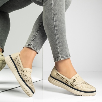 Pantofi casual dama cu siret elastic bej ZEF13166, 2, zeforia.ro