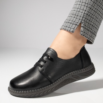 Pantofi casual dama cu siret elastic negri din Piele naturala MOD11992, 4, modlet.ro
