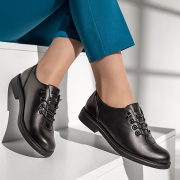 Pantofi casual dama cu siret elastic negri din Piele naturala MOD13135, 3, modlet.ro