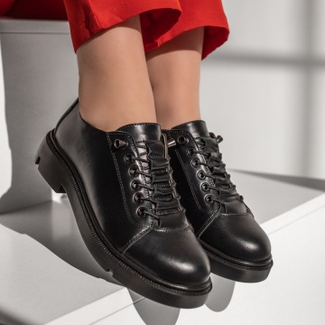Pantofi casual dama cu siret elastic negri din Piele naturala MOD13150, 3, modlet.ro