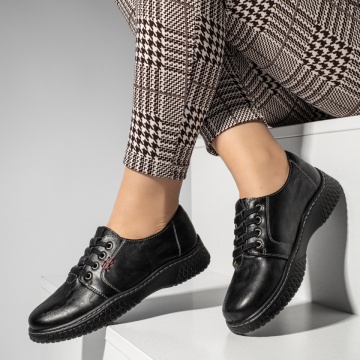 Pantofi casual dama, Pantofi casual dama cu siret elastic negri MOD14247, modlet.ro