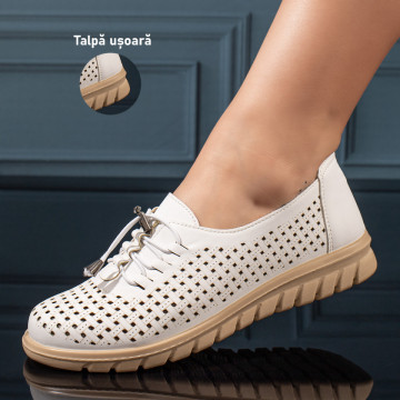 Pantofi casual dama cu siret elastic si perforatii albi MOD11211, 3, modlet.ro