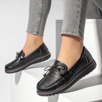 Pantofi casual dama cu siret elastic si perforatii negri MOD13168, 2, modlet.ro