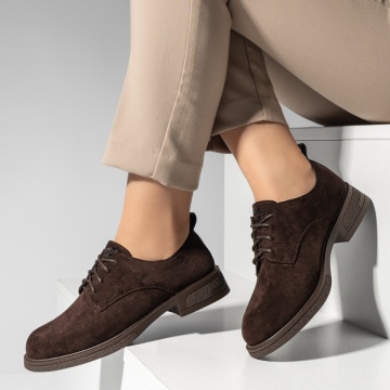 Pantofi casual dama cu siret maro inchis suede IRIS15