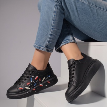 Reduceri pantofi casual dama, Pantofi casual dama cu siret negri MOD05921, modlet.ro