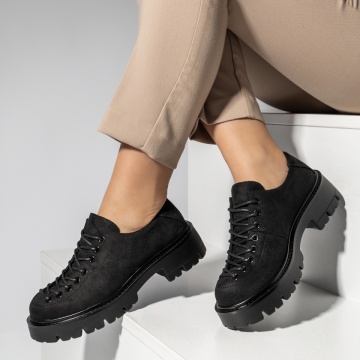 Pantofi casual dama cu siret negri suede ANA71