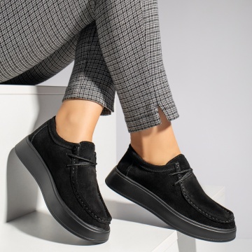 Pantofi casual dama cu siret negru suede din Piele naturala MOD12284, 3, modlet.ro