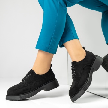 Pantofi casual dama cu siret negru suede IRIS17, 2, modlet.ro