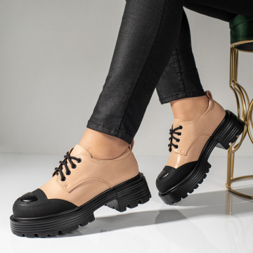 Pantofi casual dama cu siret si talpa groasa bej MOD10966, 4, modlet.ro