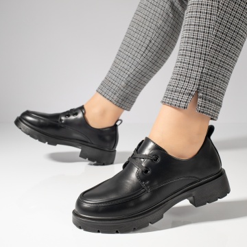 Pantofi casual dama cu siret si talpa groasa negri MOD11947, 2, modlet.ro