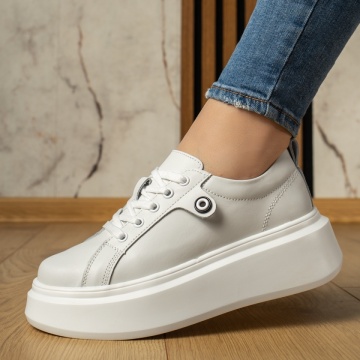 Pantofi casual dama cu talpa groasa albi din Piele naturala MOD11353, 3, modlet.ro