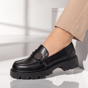 Balerini si Mocasini Dama, Pantofi casual dama cu talpa groasa, fara siret negri ANA79, modlet.ro