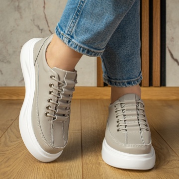 Pantofi casual dama cu talpa groasa gri din Piele naturala MOD11702, 4, modlet.ro